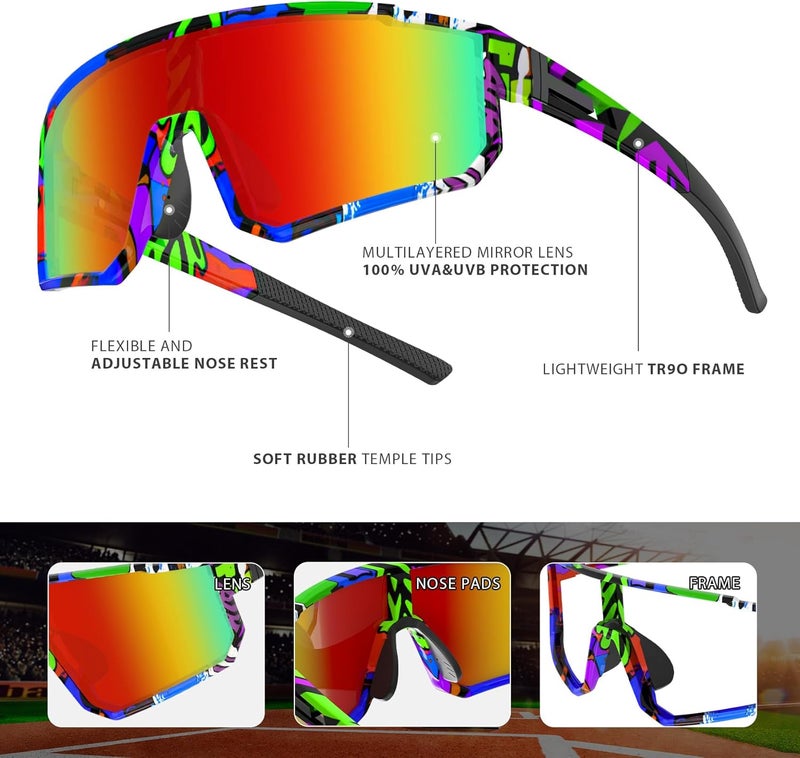Derowern Youth Baseball Sunglasses, Kids Polarized Sports Sunglasses,UV400 Protection Glasses for Boys Girls Softball Cycling - Image 5
